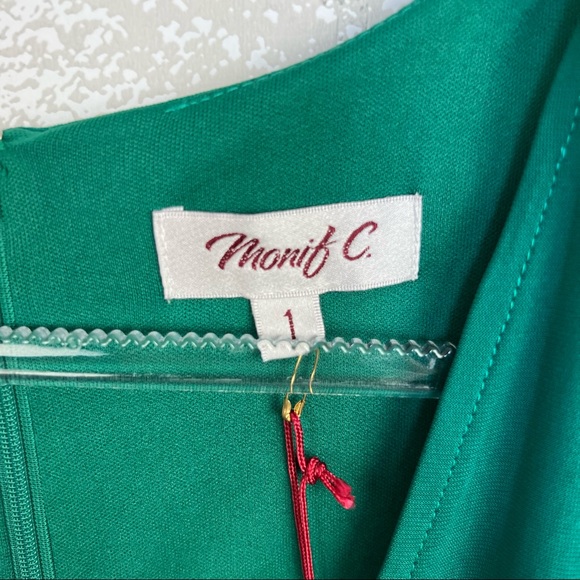 Monif C Gathered Sleeve Faux Wrap Bianca Green Dress Women's Size 1x NEW - Picture 4 of 9